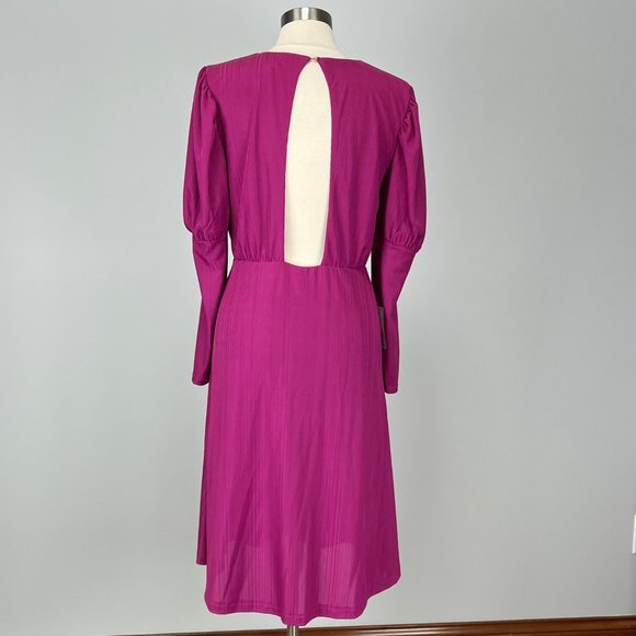 NSR Nordstrom Womens Long Sleeve Open Back Midi Dress Fuchsia Pink size Large - Picture 8 of 15